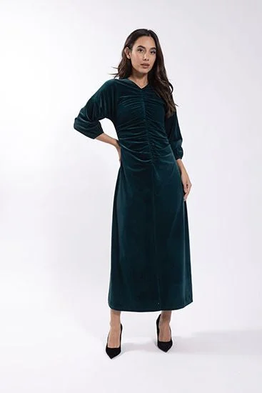 GREEN VELVET RUCHED DRESS Trendy unclassified dresses