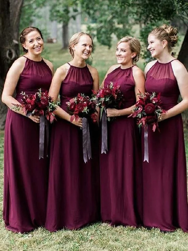 Halter Neckline Deep Burgundy Chiffon Bridesmaid Dress Trendy unclassified dresses