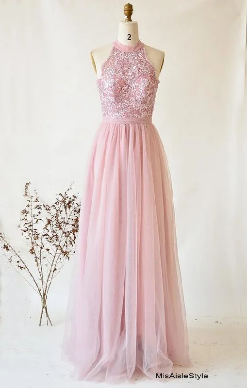 Halter Neckline Dusty Pink Bridesmaid Dress Sequin unclassified dresses