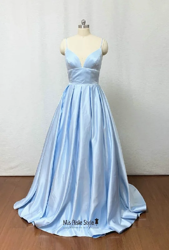 High Quality Soft Satin Light Blue Prom Dress Discounted unclassified dresses