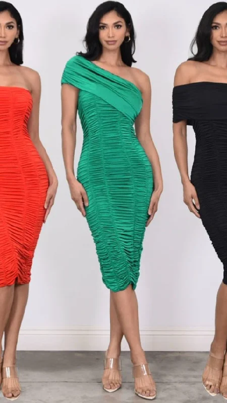 Jade Pleated Off Shoulder Dress Long unclassified dresses