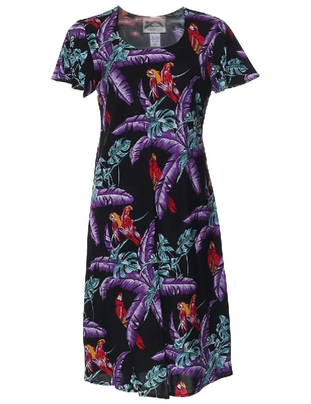 Jungle Bird Parrots A-Line Dress with Cap Sleeves Earthy tone unclassified dresses