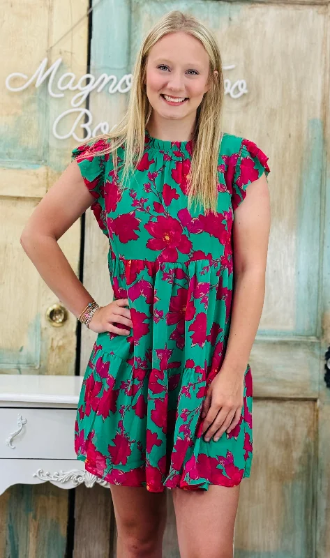 Kelly Green Floral Print Dress Designer floral dresses