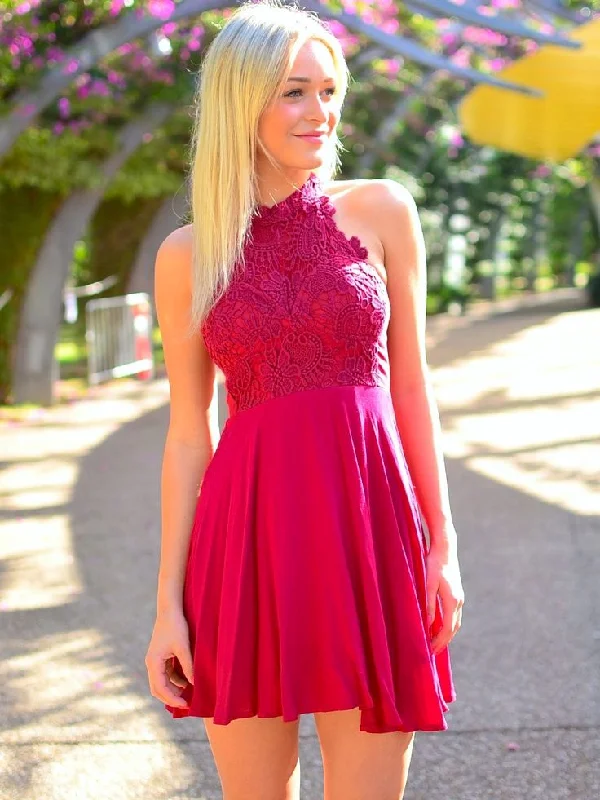 Knee Length Halter Neckline Fuchsia Homecoming Dress Short unclassified dresses