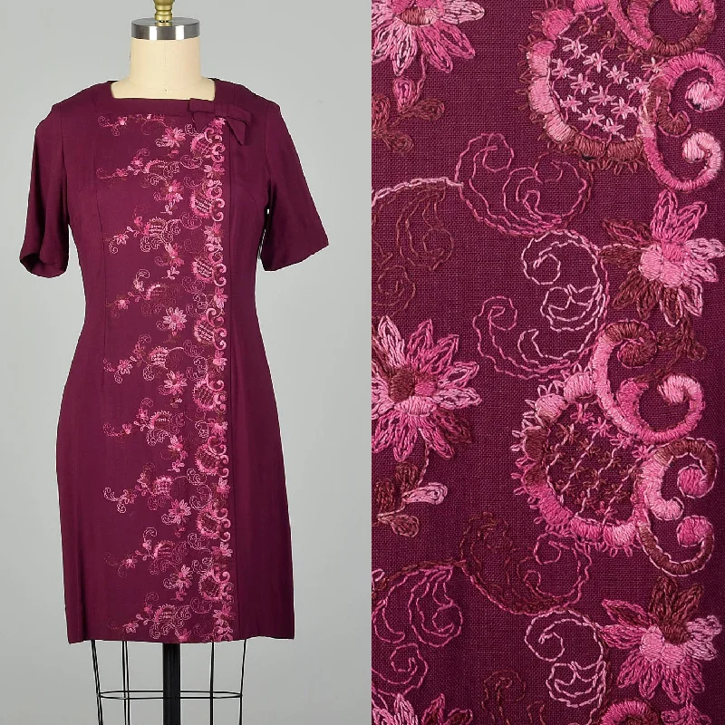 Large 1960s Fuchsia Embroidered Dress Embroidered unclassified dresses