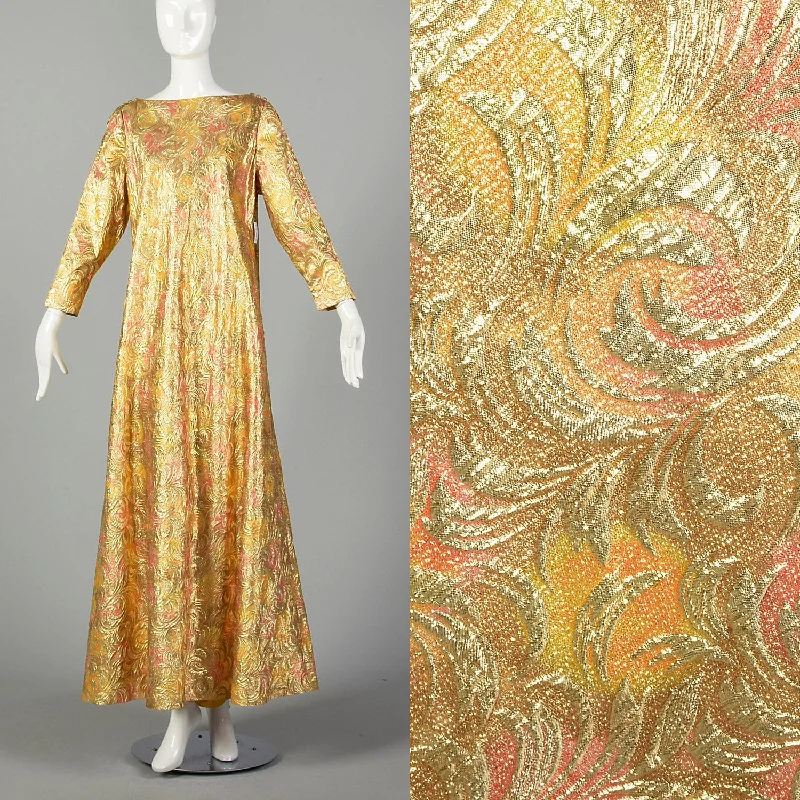 1960s Lucie Ann Flowy Metallic Gold Kaftan Club unclassified dresses