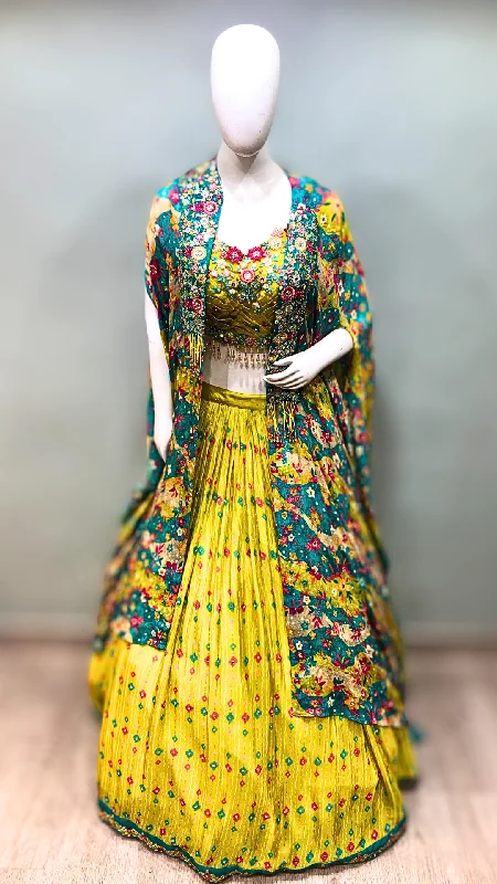 Lemon Green Chinon Lehenga With Mirror and Zarkan Discounted unclassified dresses