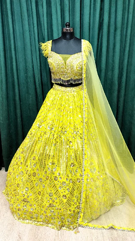 Lemon Green Georgette Lehenga With Sequence And Thread Backless unclassified dresses