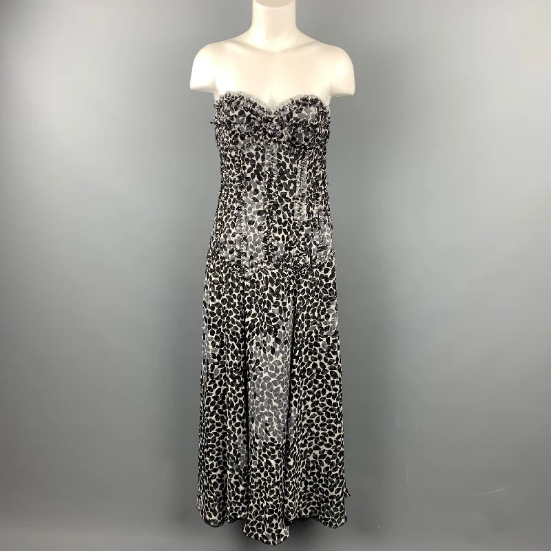 LIANCARLO Size 8 Black & White Chiffon Silk Strapless Dress Gown Printed unclassified dresses