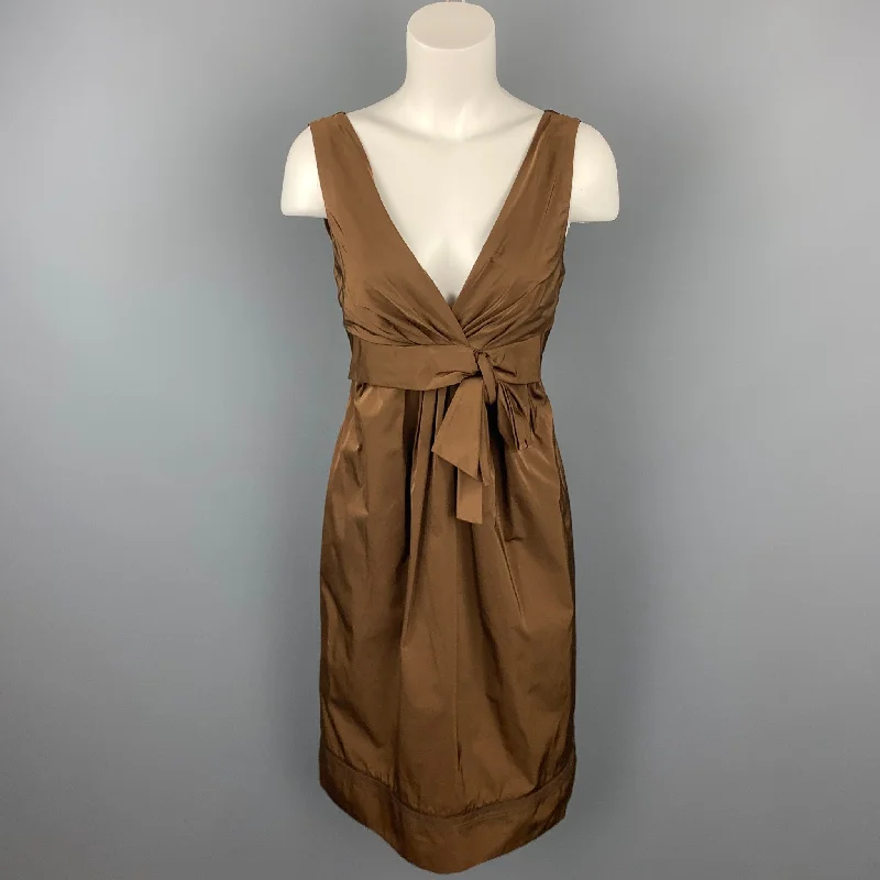 LIDA BADAY Size 8 Brown Polyester Sleeveless Sheath Dress Smocked unclassified dresses