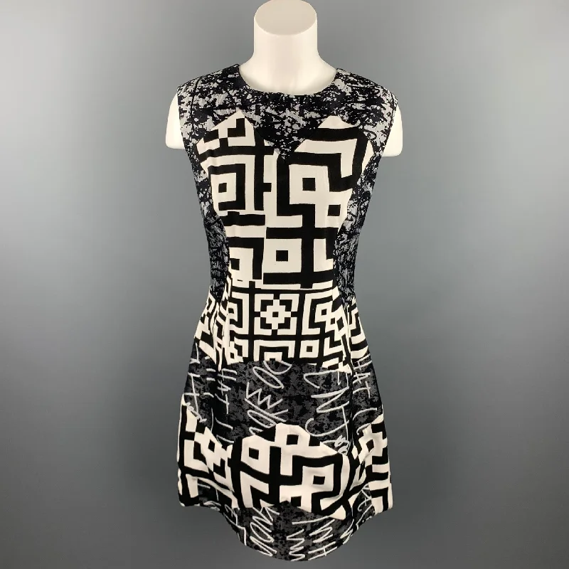 LOUISE GRAY Size 10 Gray Graphic Wool / Silk Shift Dress Embroidered unclassified dresses