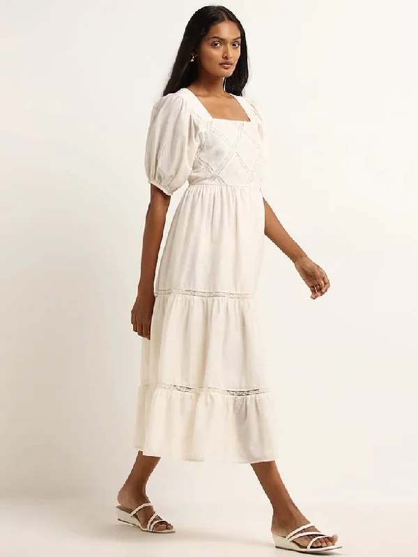 LOV Off-White Embroidered Tiered Dress Date night unclassified dresses