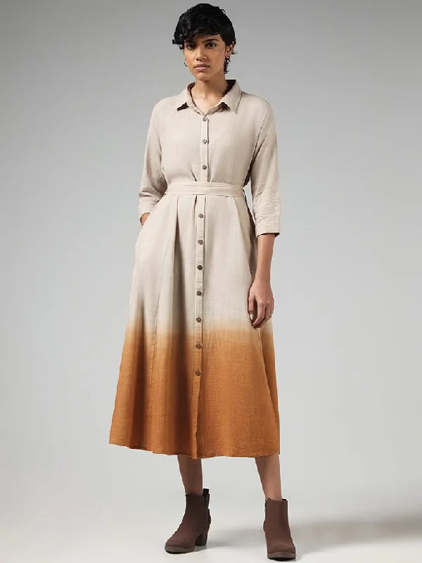 LOV Solid Beige Ombre Button Down Dress Elegant unclassified dresses