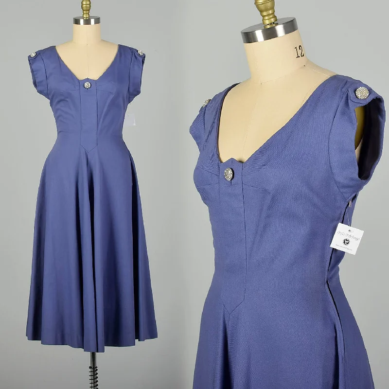 1950s Pauline Trigere Fit and Flare Blue Summer Dress Petite unclassified dresses