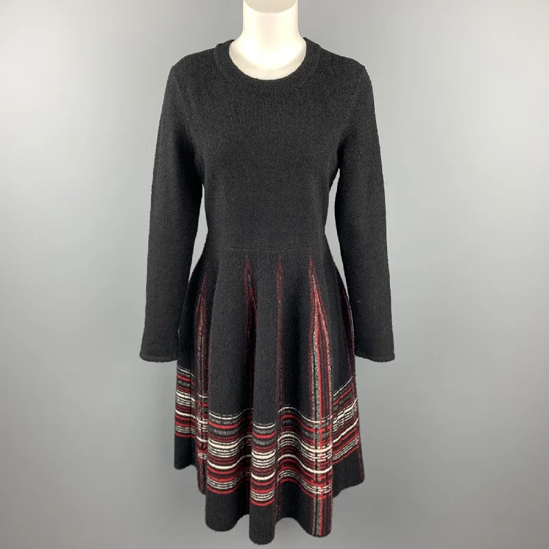 M MISSONI Size 10 Black & Red Knitted Plaid Polyamide Blend Dress Short unclassified dresses