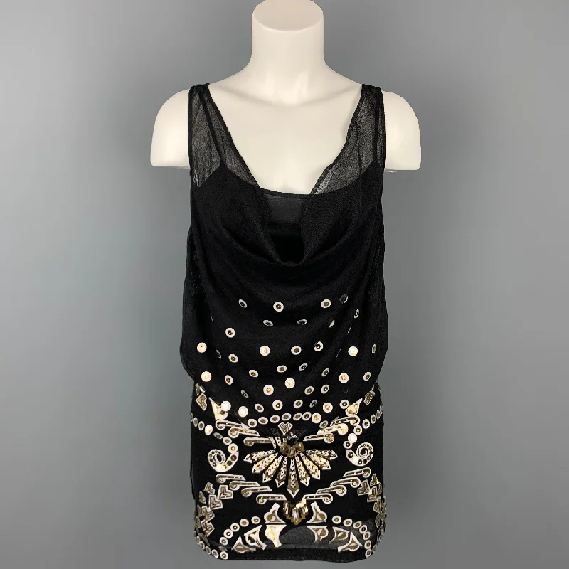 MANISH ARORA Size XS Black Applique Silk Shift Dress Formal unclassified dresses