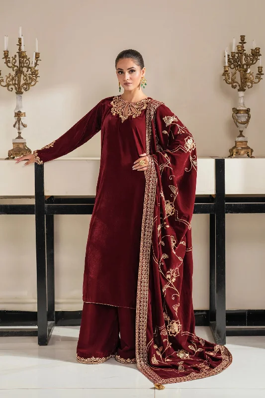 Maroon Pakistani 3pc Velvet Suit Petite unclassified dresses