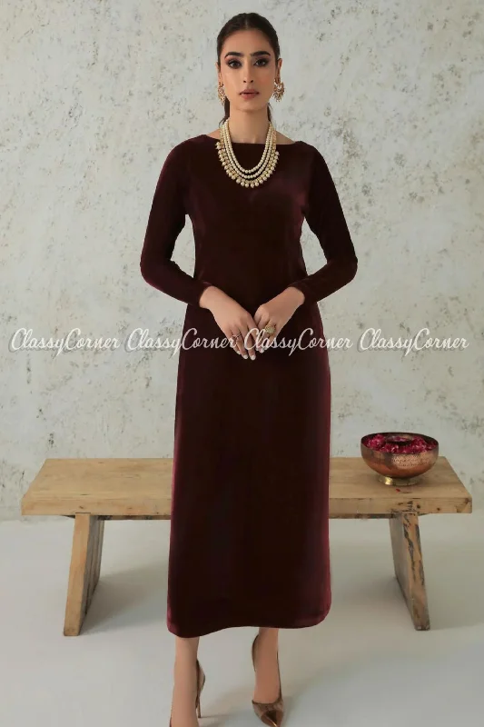 Maroon Velvet Pakistani Salwar Kameez Outfit Fashionable unclassified dresses