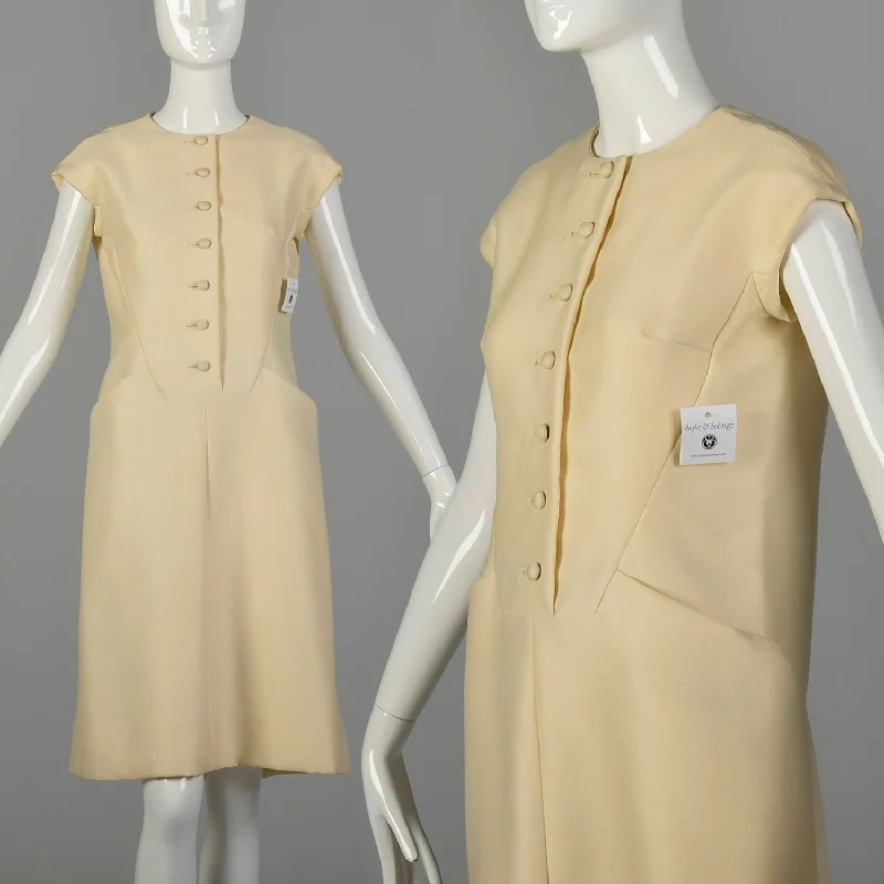 Medium 1960s Dress Suzy Perette Cream Wool Silk Sack Dress One-shoulder unclassified dresses