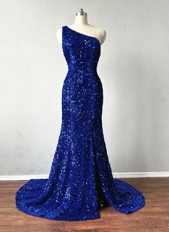 Mermaid One Shoulder Blue  Prom Dress Cotton unclassified dresses