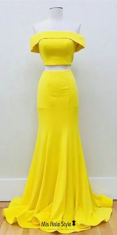 Mermaid Two Piece Yellow Pageant Dress Vacation unclassified dresses