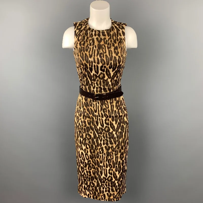 MICHAEL KORS Size 2 Brown Leopard Print Rayon Shift Dress Velvet floral dresses