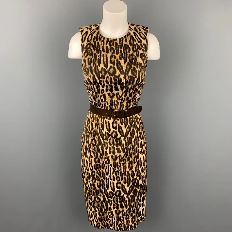 MICHAEL KORS Size 6 Brown Leopard Print Rayon Shift Dress Office floral dresses