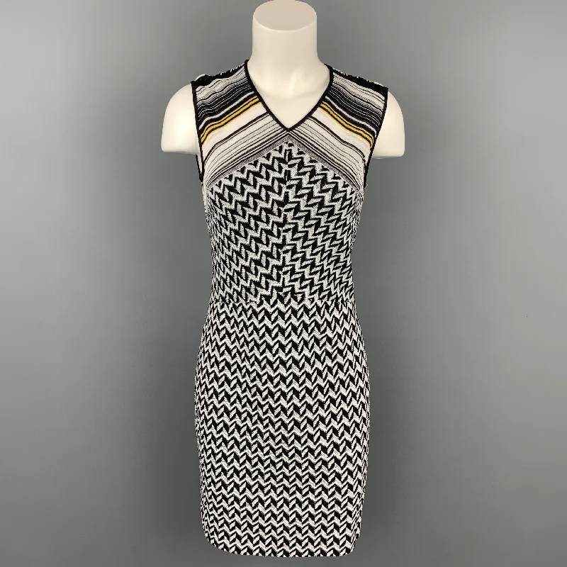 MISSONI Size 4 Black & White Zig Zag Knit Sleeveless Dress Holiday unclassified dresses