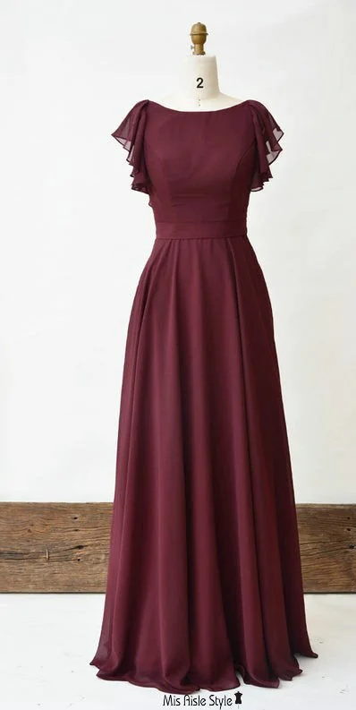 Modest Criss Cross Back Burgundy Bridesmaid Dress Soft fabric unclassified dresses