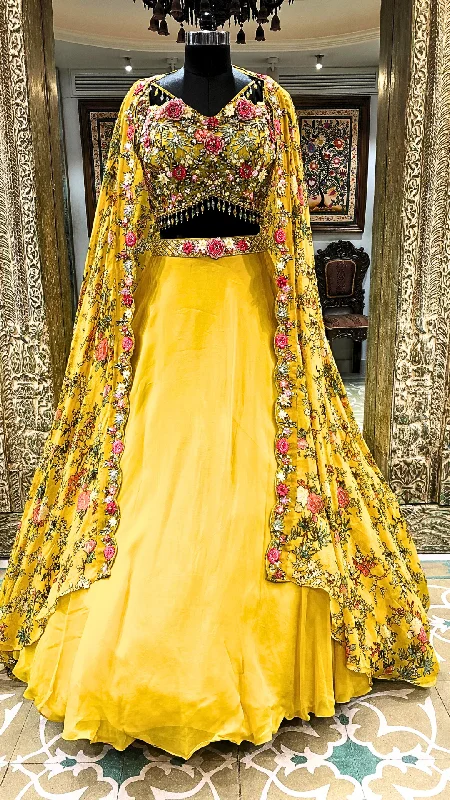 Mustard Georgette Lehenga With Sequence and Multi Patch Formal unclassified dresses