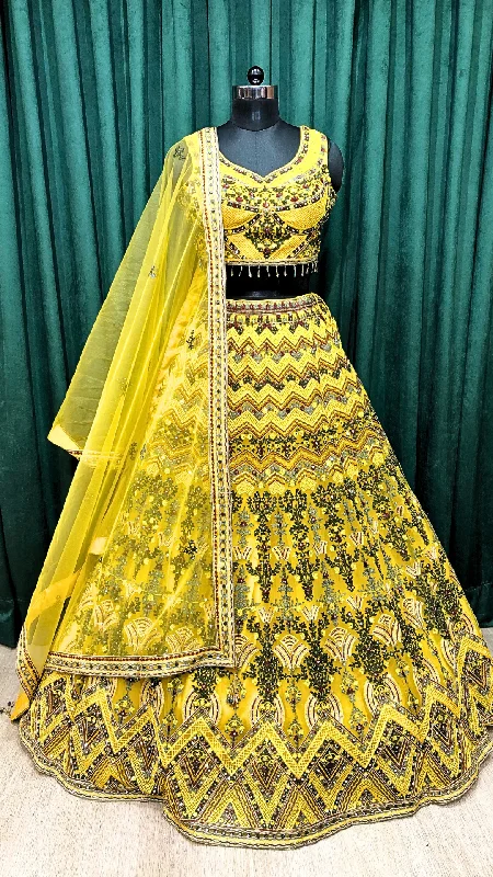 Mustard Net Lehenga With Multi Thread Work Off-shoulder unclassified dresses