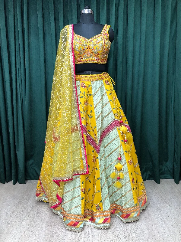 Mustard Silk Lehenga With Sequence and Cut Dana Work Y2K unclassified dresses