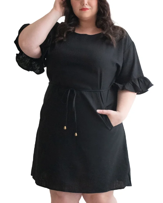 Myriam Dress Belted Shift Linen Blend Solid | Black Casual unclassified dresses