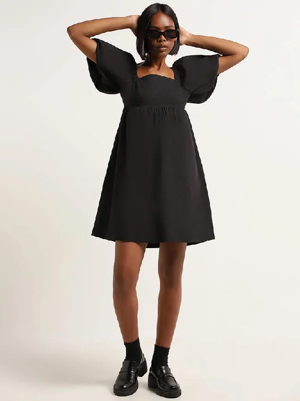 Nuon Black Cotton A-Line Dress Engagement unclassified dresses