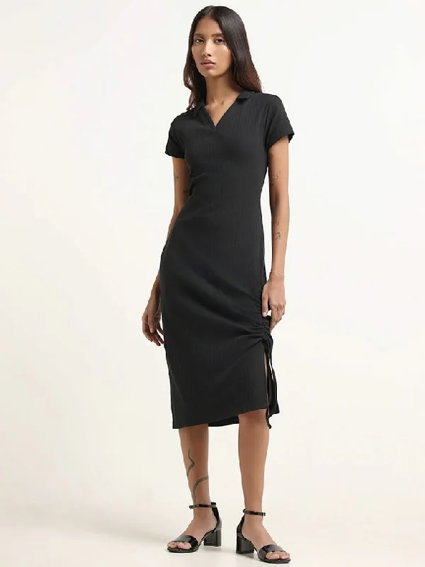 Nuon Black Ruched Cotton Blend Dress Wedding guest unclassified dresses