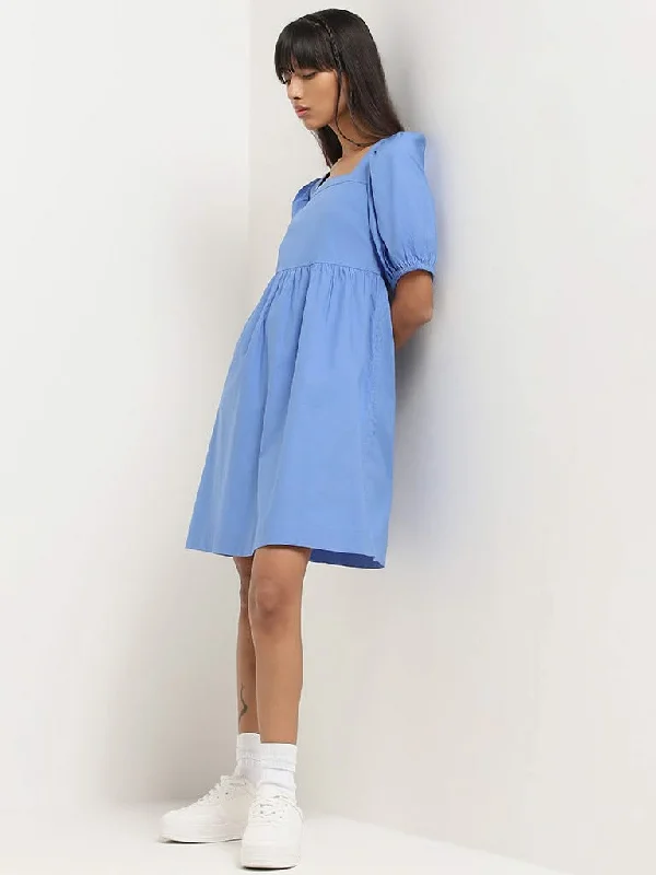 Nuon Blue Plain Cotton Dress Fall unclassified dresses