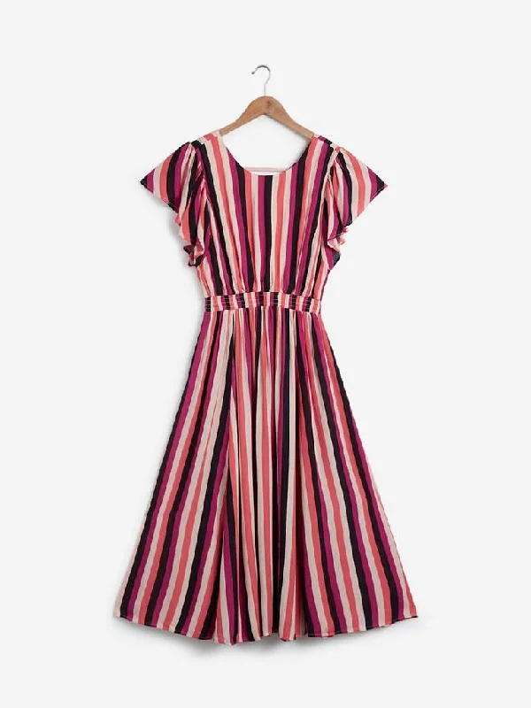 Nuon Multicolour Striped Crepe Dress Metallic unclassified dresses