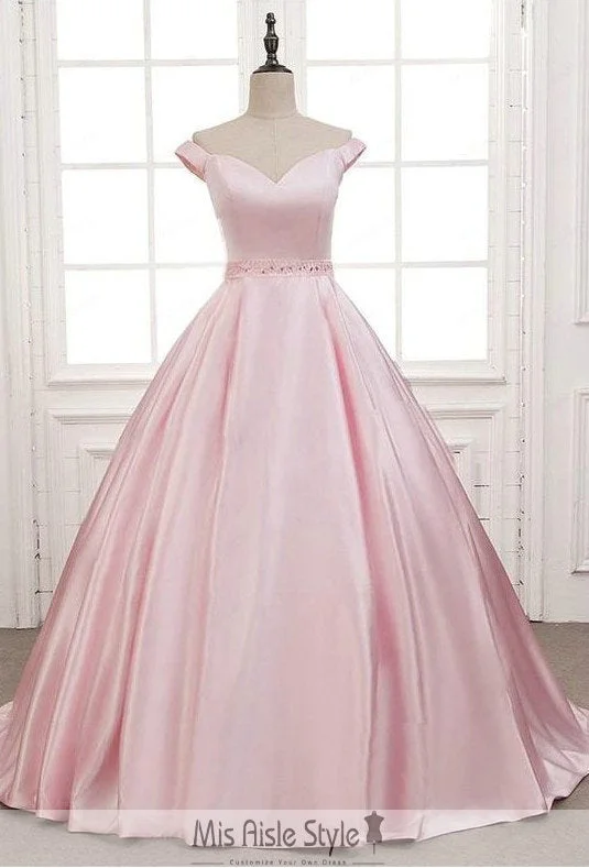 Off Shoulder Sleeve Pearl Pink Ball Gown Prom Dress Boho unclassified dresses