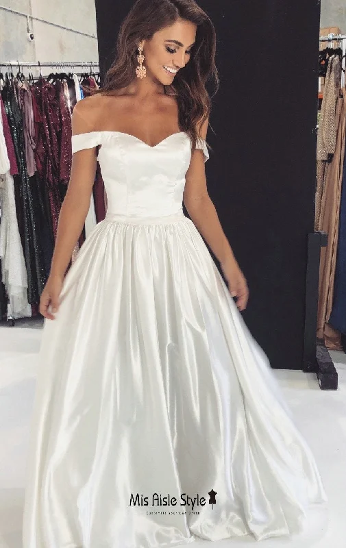 Off Shoulder Sleeve White Prom Dress A-line unclassified dresses