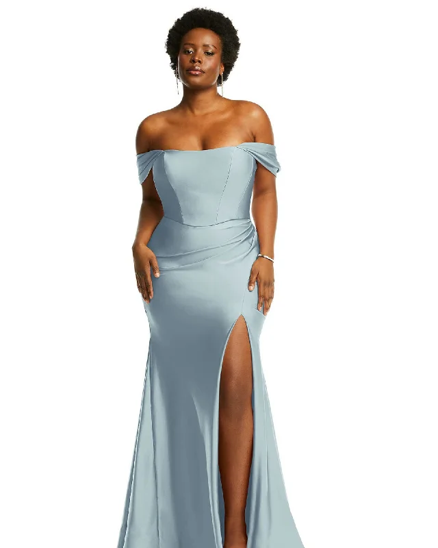 Off-the-Shoulder Corset Stretch Satin Mermaid Dress with Slight Train | Mist High-end unclassified dresses