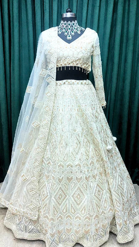 Off white Net Lehenga With Dori, Zari, and Cutdana Popular unclassified dresses