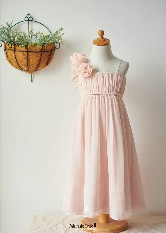 One Shoulder Blush Pink Flower Girl Dress Sleeveless unclassified dresses