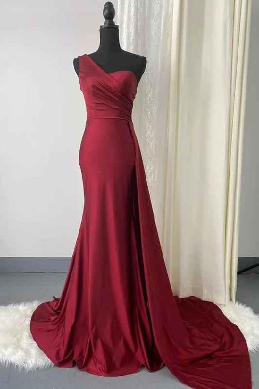 One Shoulder Burgundy Evening Dress Cocktail unclassified dresses