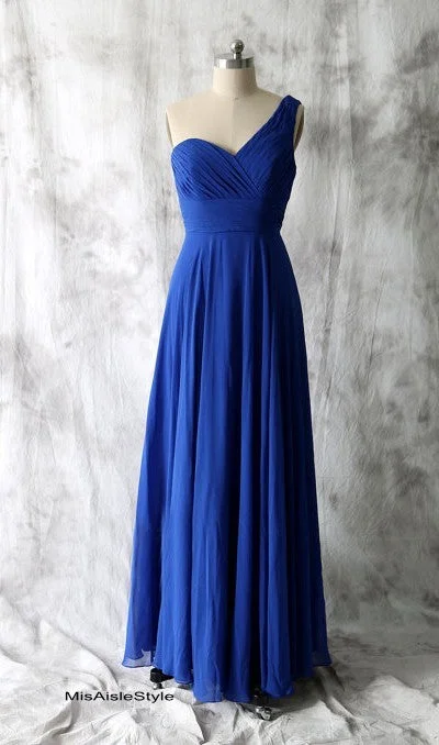 One Shoulder Royal Blue Bridesmaid Dress Date night unclassified dresses