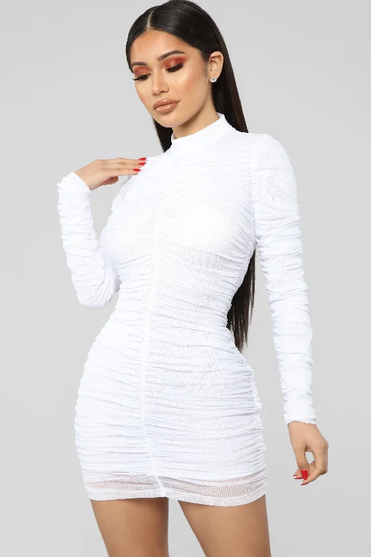 Paparazzi Ruched Dress - White Satin unclassified dresses