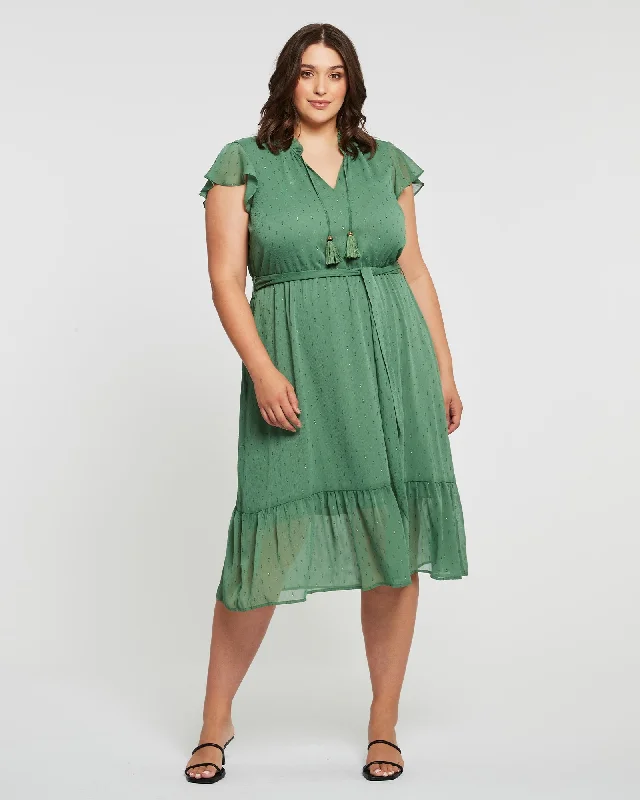 Phoebe Chiffon Lurex Dress | Sage/Gold Date night unclassified dresses