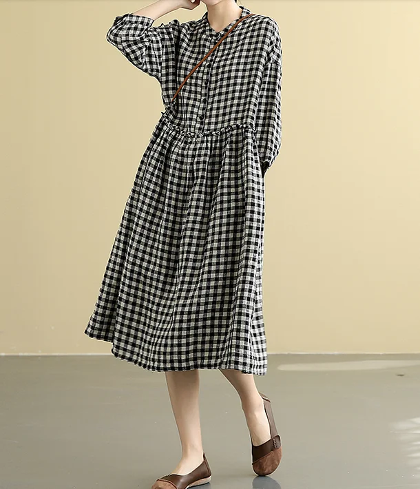 plaid  Summer  Linen Spring Women loose and comfortable Dresses DZA05094 Striped unclassified dresses