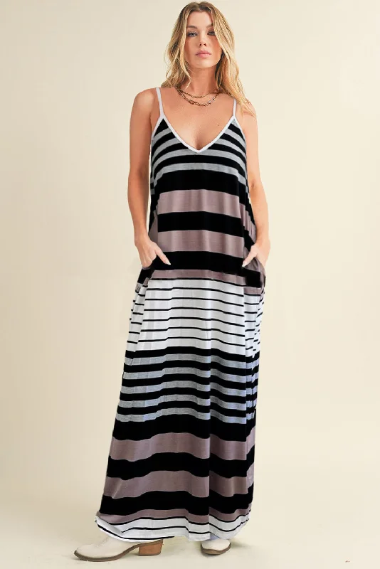 Pocketed Striped V-Neck Sleeveless Cami Dress Club unclassified dresses