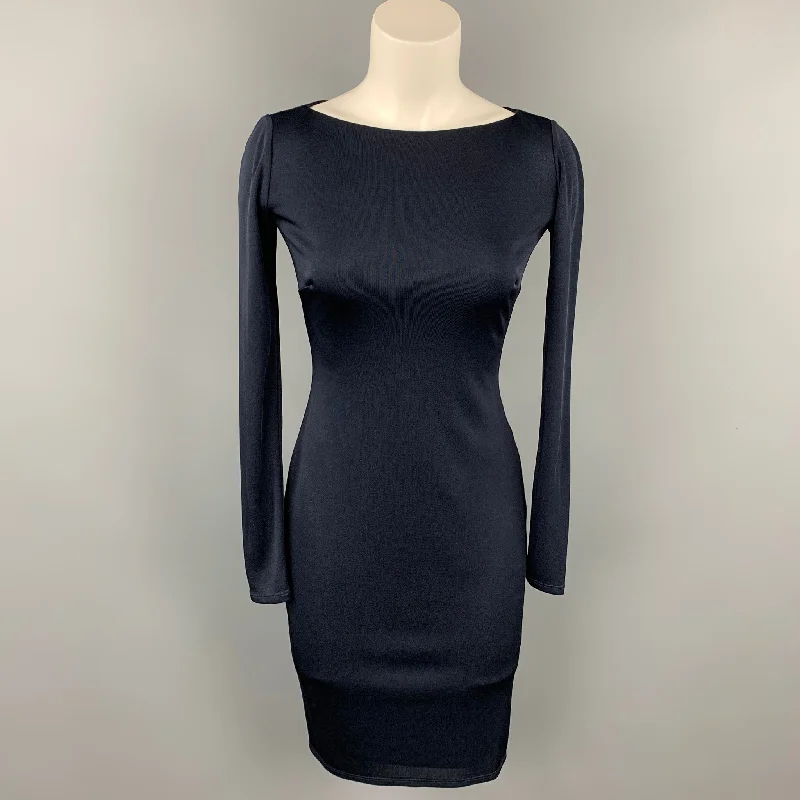 RALPH LAUREN Black Label Size 0 Navy Viscose Boat Neck Dress Metallic unclassified dresses