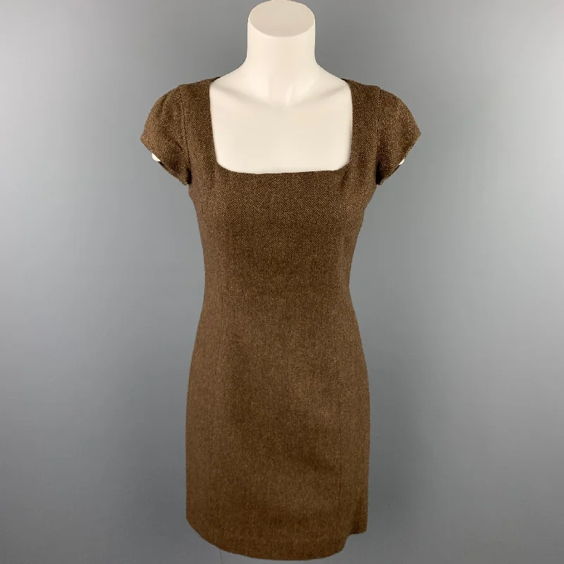 RALPH LAUREN Black Label Size 4 Brown Herringbone Lambswool Sheath Dress Bright color unclassified dresses